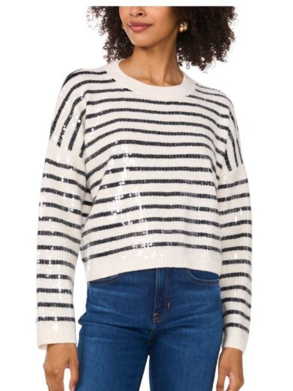 $ 99 Vince Camuto Women's Striped Sequined Crewneck Sweater Size XXL NWOT